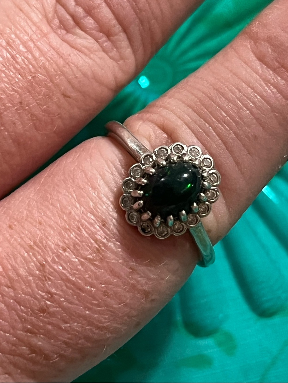 Genuine Black Ethiopian Opal Sapphire Sterling Silver 925 Halo Adjustable Ring